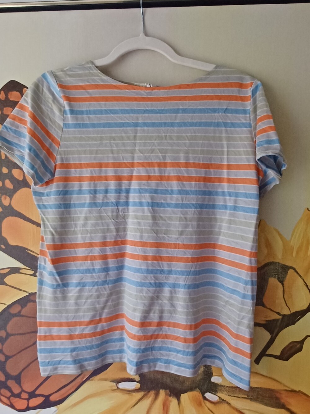 70s Striped Short Sleeve Tee in Blue, Orange & Gray